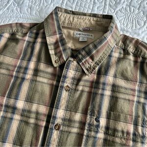 Carhartt Men's Plaid Button Down Shirt - Tan and Blue